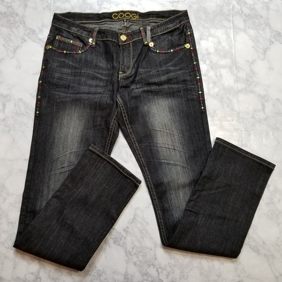 COOGI 9/10 Straight leg black jeans embroidered - Picture 2 of 15